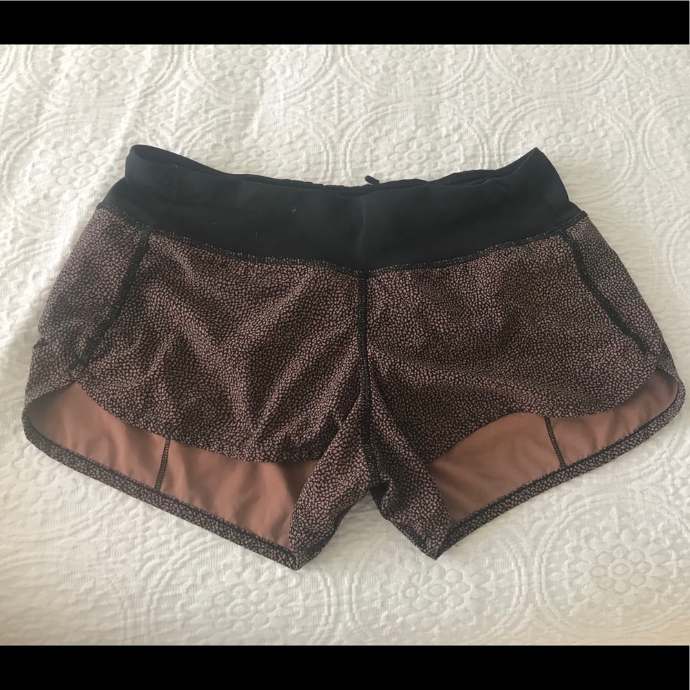 Lulu Lemon Pink and Black Spots Speed Shorts